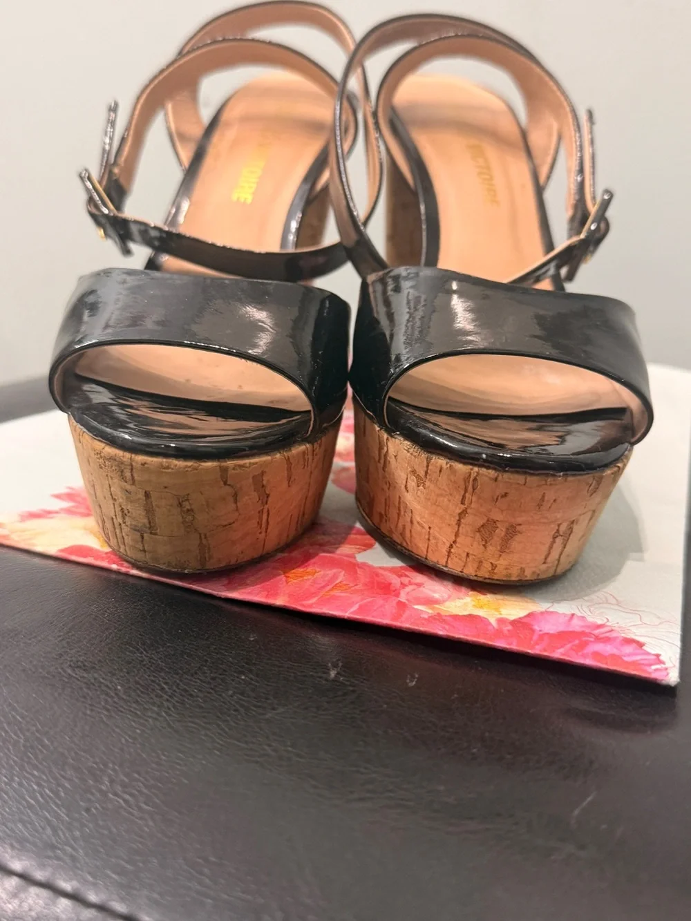 Pour La Victoire Black Patent Platform Slingbacks